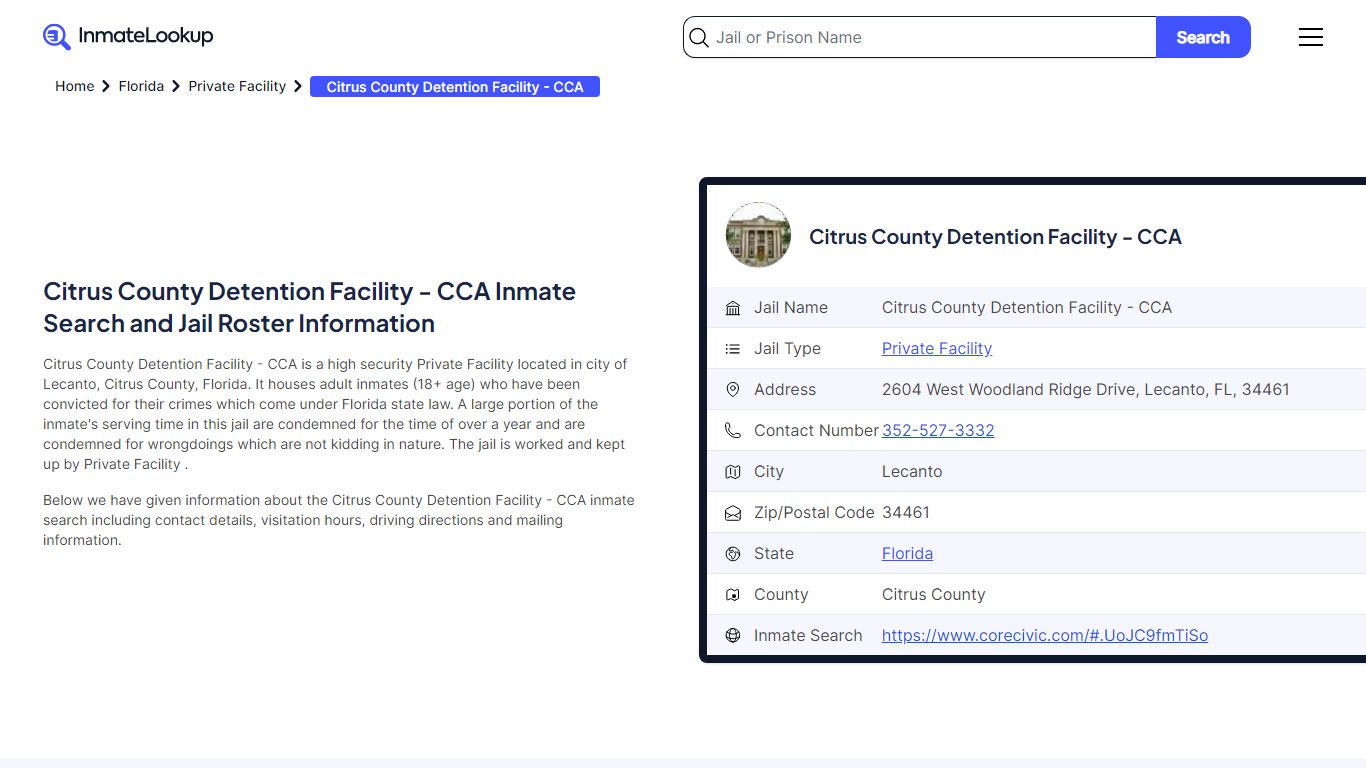 Citrus County Detention Facility - CCA (FL) Inmate Search and Jail ...